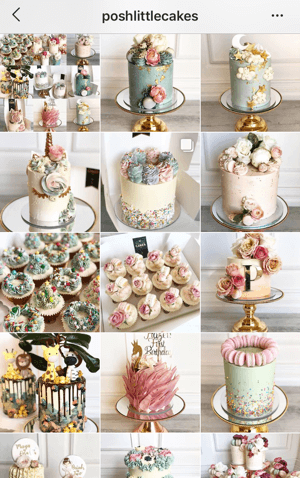 Hoe u uw Instagram-foto's kunt verbeteren, Instagram-feedthema-voorbeeld van Posh Little Cakes met een gedempt kleurenpalet