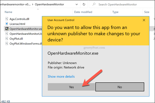 Windows 10 UAC-waarschuwing voor Open Hardware Monitor