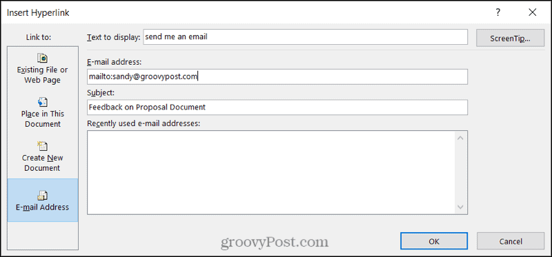 Link naar een e-mail in Word op Windows