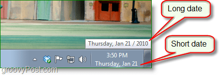 Schermafbeelding van Windows 7 - lange datum vs. korte datum