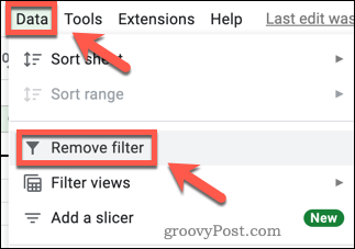 Een filter verwijderen in Google Spreadsheets