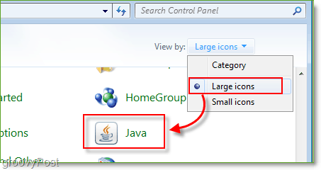 Screenshot: Windows 7 Configuratiescherm Start Java