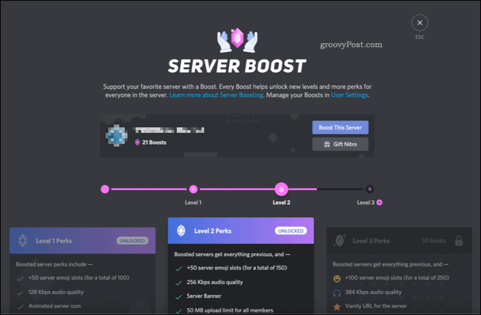 Discord Server Boost-pagina