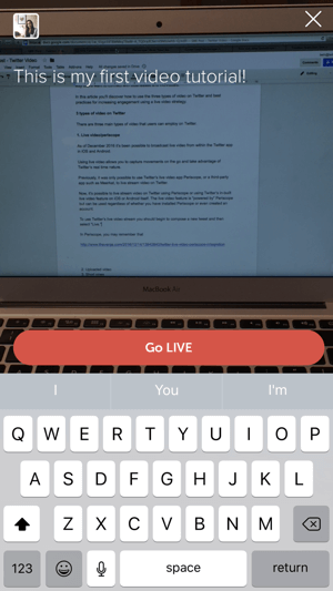 Voeg een bijschrift toe en start uw live videostream op Twitter.