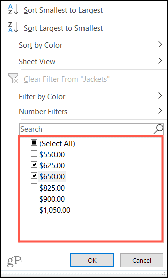 Filter op waarde in Excel