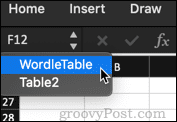selecteer tabelnaam in Excel