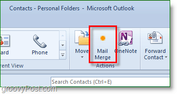 Screenshot van Outlook 2010 - klik op Afdruk samenvoegen