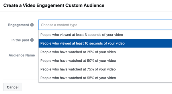 Hoe u uw live-evenement op Facebook kunt promoten, stap 9, maak een video-engagementcampagne van mensen die ten minste 10 seconden van uw video hebben bekeken
