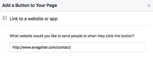 Voltooi het instellen van uw Facebook CTA-knop met links of contactgegevens, zodat deze volledig functioneel is.