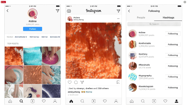 Om posts en andere gebruikers nog beter vindbaar te maken op het platform, heeft Instagram hashtags geïntroduceerd die gebruikers kunnen volgen en topposts en de nieuwste verhalen kunnen ontdekken. 