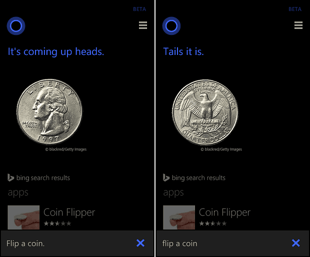 Cortana Flip een munt