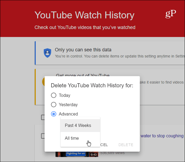 Verwijder YouTube Watch-geschiedenis