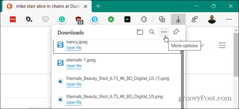Meer opties Downloadlijst Edge