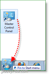 Schermafbeelding van Windows 7 - sleep hoofdbedieningspaneel naar menu om te starten