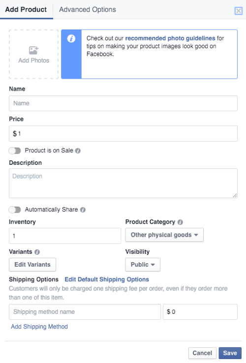 facebook winkel productdetails