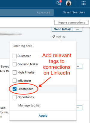 Contact tagging in LinkedIn Sales Navigator.