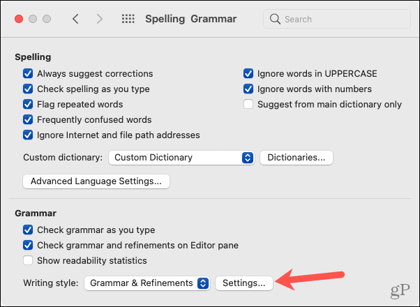 Mac Word-opties, grammatica-instellingen