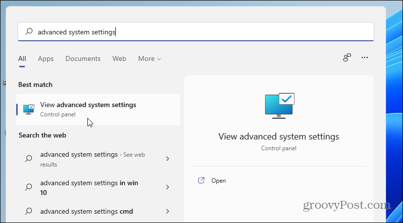 geavanceerde systeeminstellingen Windows 11
