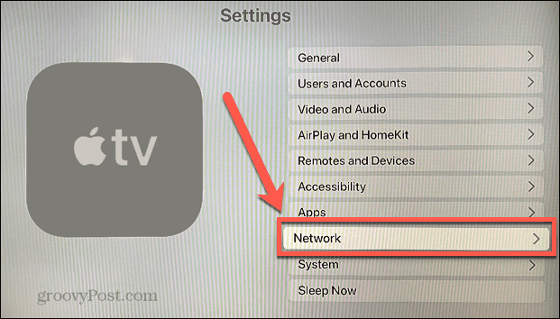 Apple TV-netwerkmenu