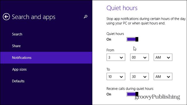 Stille uren in Windows 8.1 kunt u app-meldingen uitschakelen