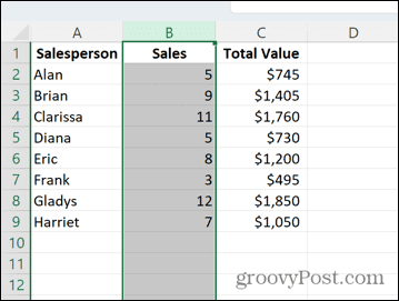 Excel verplaatste kolom