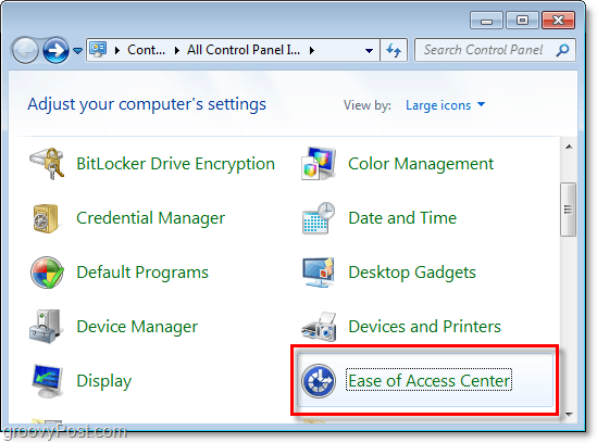 Ga naar het Ease of Access Center via het configuratiescherm van Windows 7