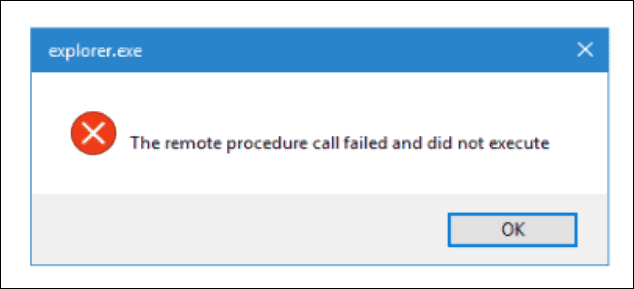 Een voorbeeld van een Remote Procedure Call Failed-fout bij het starten van Verkenner.