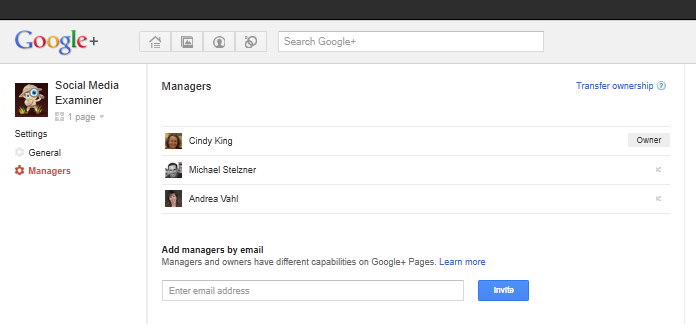 google + managers