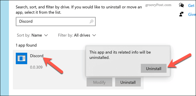 Discord verwijderen uit Windows 10