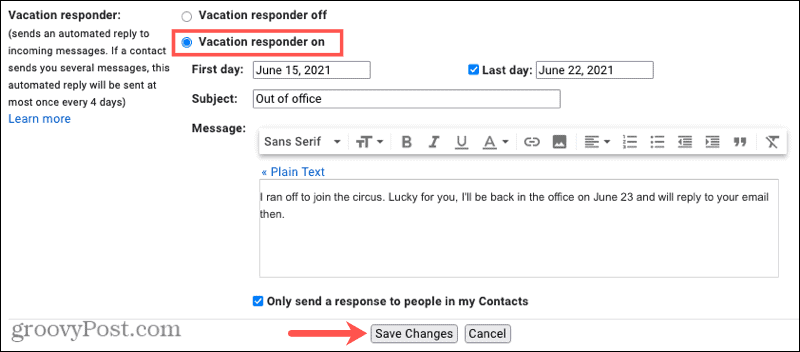 Gmail Out-of-Office Vakantie-responder online 