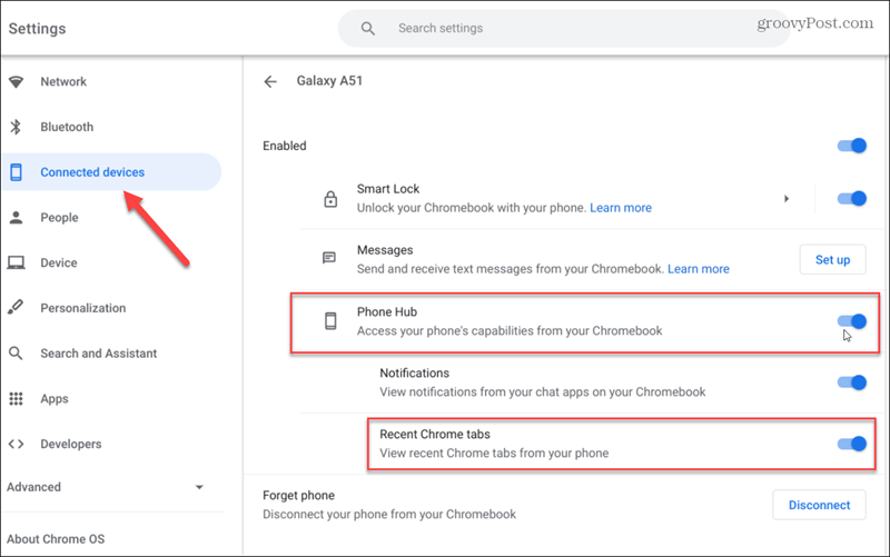 telefoon hub chromebook