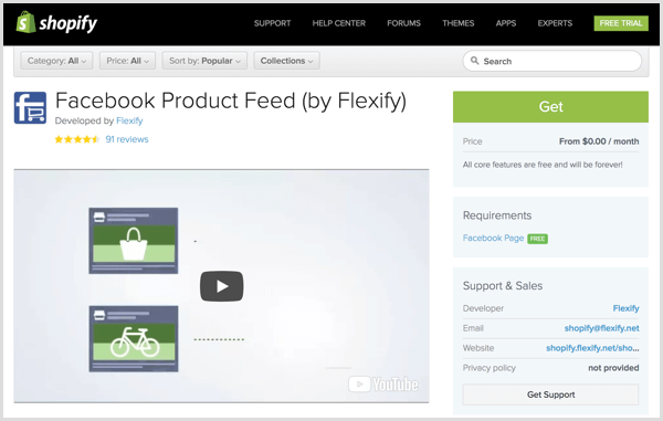Facebook-productfeed door de plug-inpagina van Flexify