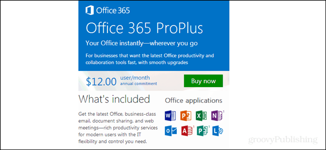 Office 365 Proplus-prijzen, inclusief toepassingen