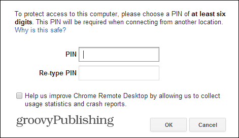 Chrome Remote Desktop PC-pincode