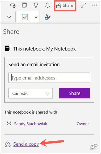 Een kopie van een notitie verzenden in OneNote voor Windows 10
