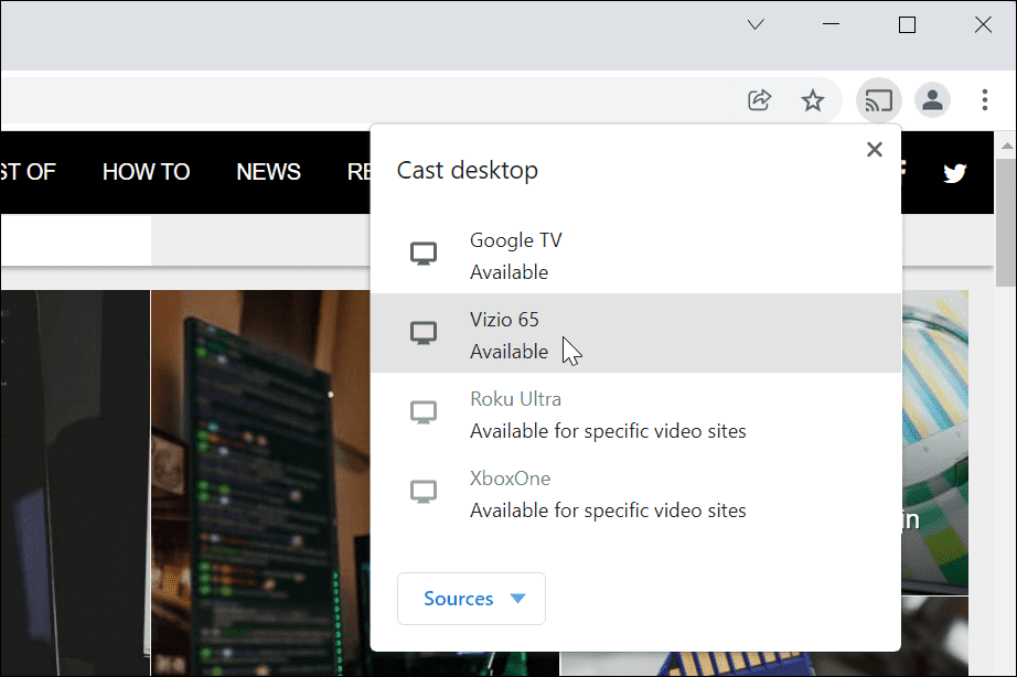 Selecteer apparaat om desktop naar te casten