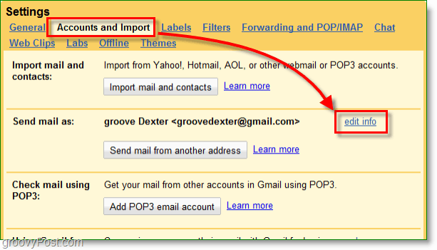 klik op uw google mailaccounts en importeer knop en bewerk vervolgens info