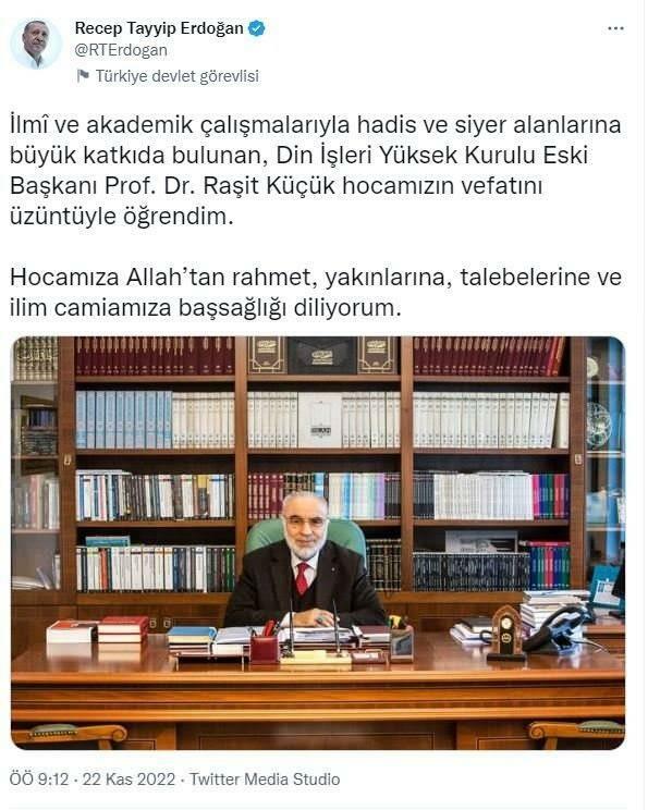 Het condoleancebericht van president Erdogan