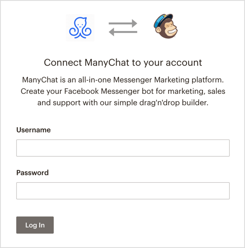 Log in op uw MailChimp-account via ManyChat.