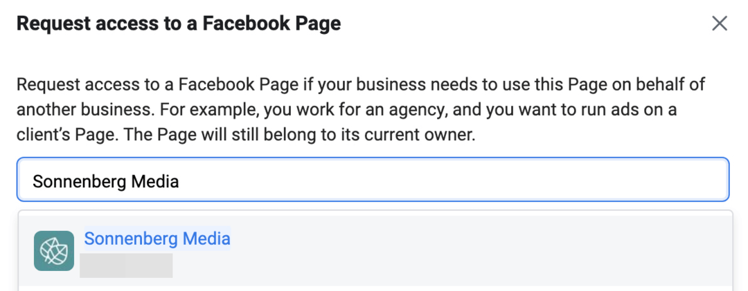 afbeelding van Toegang tot een Facebook-pagina aanvragen in Meta Business Manager