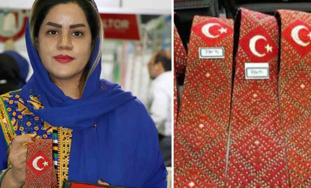 Türkiye liefde van Iraanse vrouw! Hij toonde zijn liefde voor de halve maan en de ster met de stropdas en portemonnee die hij borduurde