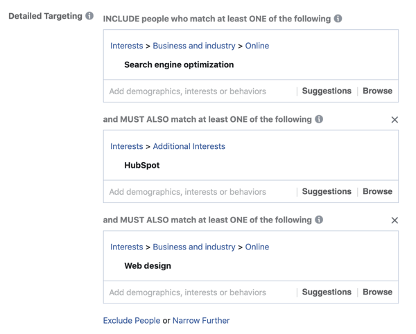 Voorbeeld van het toevoegen van een derde laag van uw resultaten aan de doelgroepinteresses van uw Facebook-advertenties met behulp van een tweede veld MUST OOK.
