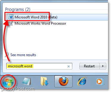 start Microsoft Word 2010 in Windows 7