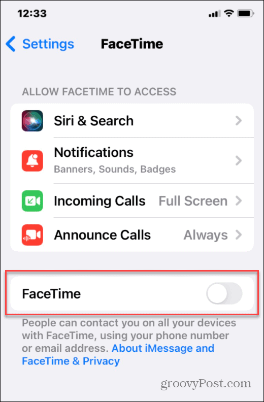 zet facetime iphone uit