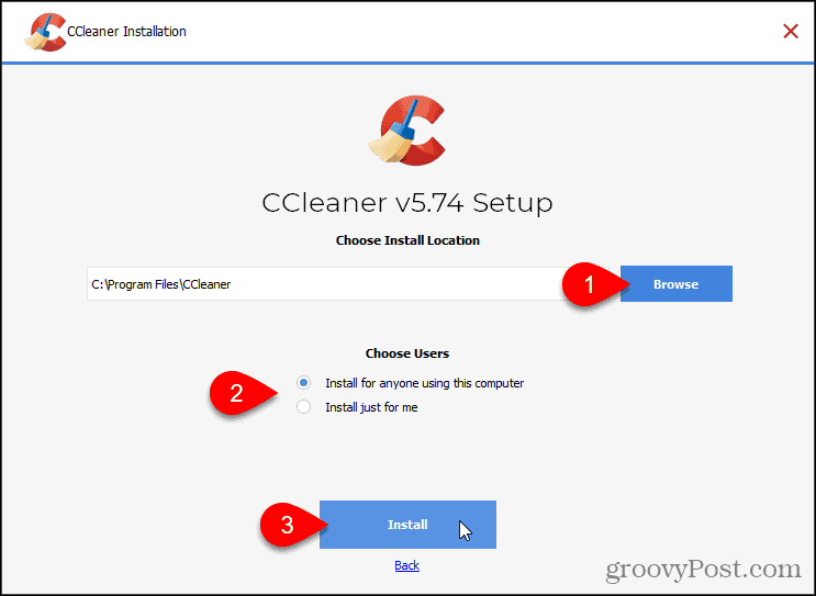 Klik op Installeren om CCleaner te installeren