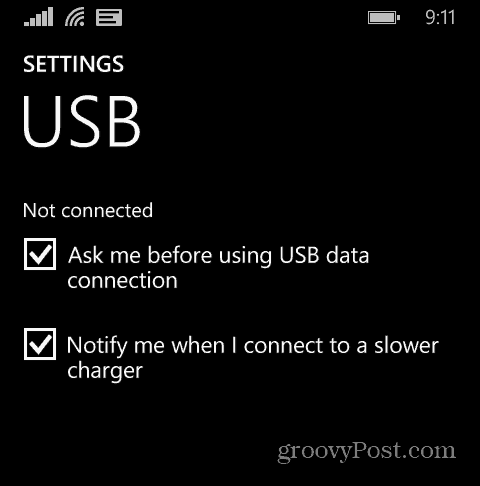 Windows Phone-instellingen USB