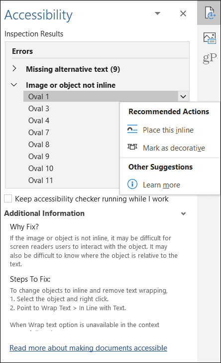 Objectresultaten van Microsoft Office Accessibility Checker