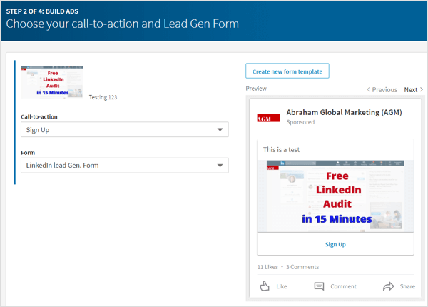 Kies een leadformulier of klik op Nieuwe formuliersjabloon maken om een ​​nieuw formulier te maken.