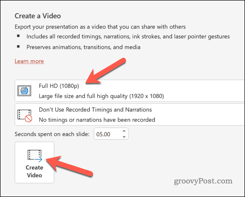 PowerPoint-export als video-opties