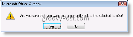 Outlook-bevestigingsvenster om een ​​e-mailitem permanent te verwijderen 